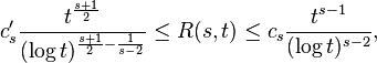 c'_s \frac{t^{\frac{s+1}{2}}}{(\log t)^{\frac{s+1}{2} - \frac{1}{s-2}}} \leq R(s,t) \leq c_s \frac{t^{s-1}}{(\log t)^{s-2}},