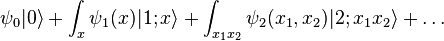 
\psi_0 |0\rangle + \int_x \psi_1(x) |1;x\rangle + \int_{x_1x_2} \psi_2(x_1,x_2)|2;x_1 x_2\rangle + \ldots
\,