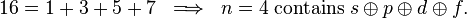 
16 = 1 + 3 + 5 +7 \;\; \Longrightarrow\;\;  n=4\;\hbox{contains}\; s\oplus p\oplus d\oplus f.
