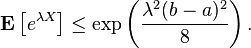 \mathbf{E} \left[ e^{\lambda X} \right] \leq \exp \left( \frac{\lambda^2 (b - a)^2}{8} \right).