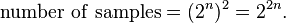  \mathrm{number\ of\ samples} = (2^n)^2 = 2^{2n}.