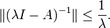 \|(\lambda I-A)^{-1}\|\leq\frac{1}{\lambda}.