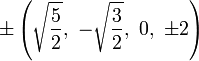 \pm\left(\sqrt{\frac{5}{2}},\ -\sqrt{\frac{3}{2}},\ 0,\                   \pm2\right)