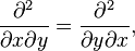 \frac{\partial^2}{\partial x\partial y}=\frac{\partial^2}{\partial y\partial x},