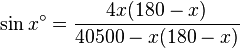  \sin x^\circ = \frac{4 x (180-x)}{40500 - x(180-x)}