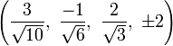 \left( \frac{3}{\sqrt{10}},\  \frac{-1}{\sqrt{6}},\ \frac{2}{\sqrt{3}},\  \pm2\right)