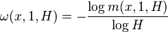 \omega(x, 1, H) = - \frac{\log m(x, 1, H)}{\log H}