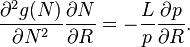  \frac{\partial^{2} g(N) }{\partial N^{2} }  \frac{ \partial N}{\partial R} = - \frac{L }{p}  \frac{\partial p}{\partial R}  .  