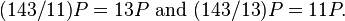 (143/11)P = 13P \text{ and }(143/13)P = 11P.