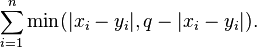 \sum_{i=1}^n \min(|x_i-y_i|,q-|x_i-y_i|).