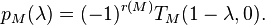 p_M(\lambda) = (-1)^{r(M)} T_M(1-\lambda,0). 