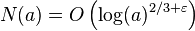  N(a) = O\left( \log(a)^{2/3+\varepsilon}\right) 