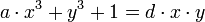  a\cdot x^3+y^3+1=d\cdot x\cdot y 