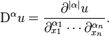 \mathrm{D}^{\alpha} u = \frac{\partial^{| \alpha |} u}{\partial_{x_{1}}^{\alpha_{1}} \cdots \partial_{x_{n}}^{\alpha_{n}} }.