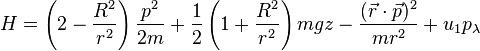 H=\left(2-\frac{R^2}{r^2}\right)\frac{p^2}{2m} + \frac{1}{2}\left(1+\frac{R^2}{r^2}\right)mgz - \frac{(\vec{r}\cdot\vec{p})^2}{mr^2} + u_1 p_\lambda
