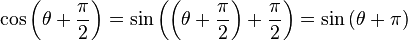 \cos\left(\theta + \frac{\pi}{2}\right) = \sin\left(\left(\theta + \frac{\pi}{2}\right) + \frac{\pi}{2}\right) = \sin\left(\theta + \pi\right)