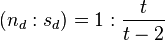 (n_d : s_d) = 1 : \frac{t}{t - 2}