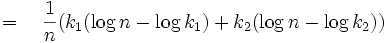 =\quad {1 \over n}(k_1(\log n - \log k_1) + k_2(\log n - \log k_2))