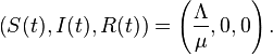 \left(S(t),I(t),R(t)\right) =\left(\frac{\Lambda}{\mu},0,0\right).