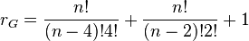 r_G=\frac{n!}{(n-4)! 4!}+\frac{n!}{(n-2)! 2!}+1