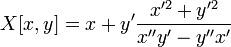 X[x,y]=x+y'\frac{x'^2+y'^2}{x''y'-y''x'}