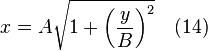 x = A \sqrt{1+ {\left(\frac{y}{B}\right)}^2} \quad (14)