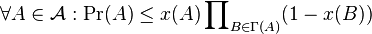  \forall A \in \mathcal{A} : \Pr(A) \leq x(A) \prod\nolimits_{B \in \Gamma(A)} (1-x(B)) 