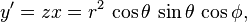  y' = z x = r^2 \, \cos \theta \, \sin \theta \, \cos \phi, 