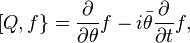 [Q,f\}=\frac{\partial}{\partial\theta}f-i\bar{\theta}\frac{\partial}{\partial t}f,