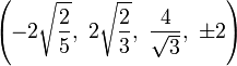 \left(-2\sqrt{\frac{2}{5}},\ 2\sqrt{\frac{2}{3}},\  \frac{4}{\sqrt{3}},\  \pm2\right)