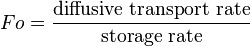 Fo = \dfrac{ \mbox{diffusive transport rate} }{ \mbox{storage rate} }