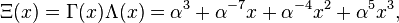 \Xi(x)=\Gamma(x)\Lambda(x)=\alpha^{3}+\alpha^{-7}x+\alpha^{-4}x^2+\alpha^{5}x^3,