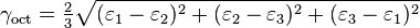 
  \gamma_{\mathrm{oct}} = \tfrac{2}{3}\sqrt{(\varepsilon_1-\varepsilon_2)^2 + (\varepsilon_2-\varepsilon_3)^2 + (\varepsilon_3-\varepsilon_1)^2}
 