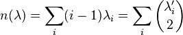  n(\lambda) = \sum_i (i-1)\lambda_i = \sum_i \binom{\lambda_i'}{2} 