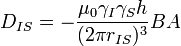 D_{IS}=-\frac{\mu_0\gamma_I\gamma_S h}{(2\pi r_{IS})^3} BA\!