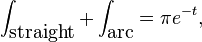 \int_{\mbox{straight}}+\int_{\mbox{arc}}=\pi e^{-t},