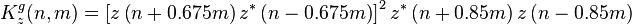  K^g_z(n, m)=\left[z\left(n+0.675m\right)z^*\left(n-0.675m\right)\right]^2z^*\left(n+0.85m\right)z\left(n-0.85m\right) 