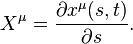 X^\mu = \frac{\partial x^\mu(s, t)}{\partial s}.