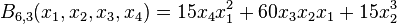 B_{6,3}(x_1,x_2,x_3,x_4)=15x_4x_1^2+60x_3x_2x_1+15x_2^3