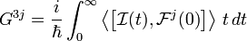 G^{3j}= \frac{i}{\hbar}\int_0^\infty \left\langle\left[\mathcal{I}(t),\mathcal{F}^j(0)\right]\right\rangle \, t \, dt