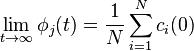  \lim_{t \to \infty}\phi_j(t) = \frac{1}{N} \sum_{i = 1}^N c_i(0) 