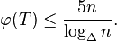 \varphi(T) \le \frac{5n}{\log_\Delta n}. 