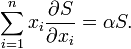 \sum_{i=1}^n x_i\frac{\partial S}{\partial x_i} = \alpha S.