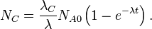  N_C = \frac{\lambda_C}{\lambda} N_{A0} \left ( 1 - e^{-\lambda t} \right ).