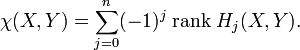 \chi (X, Y) = \sum _{j=0} ^n (-1)^j \; \mbox{rank} \; H_j (X, Y). 