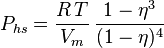 P_{hs}= \frac{R\, T}{V_m}\, \frac{1 - \eta^3}{(1 - \eta)^4}