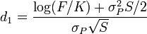 d_1 = \frac{\log(F/K) + \sigma_P^2S/2}{\sigma_P \sqrt{S}}\,