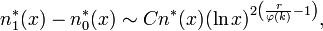 
n^*_1(x)-n^*_0(x)\sim C n^*(x)(\ln x)^{2\left(\frac{r}{\varphi(k)}-1\right)},
