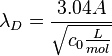 \lambda_D=\frac{3.04A}{\sqrt{c_0\frac{L}{mol}}}
