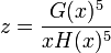 \displaystyle z=\frac{G(x)^5}{xH(x)^5}